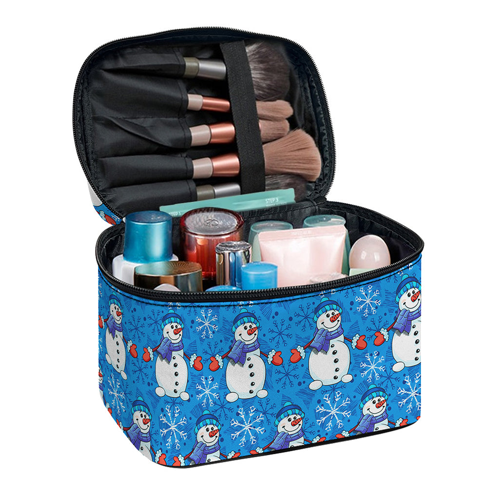 Winter Snowman Pattern Print Travel Makeup Bag