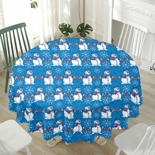 Winter Snowman Pattern Print Waterproof Round Tablecloth