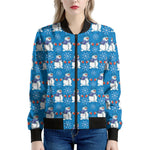 Winter Snowman Pattern Print Women's Bomber Jacket