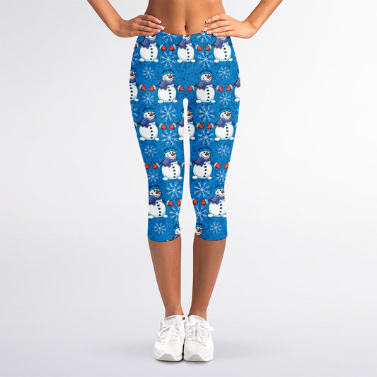 Winter Snowman Pattern Print Women's Capri Leggings