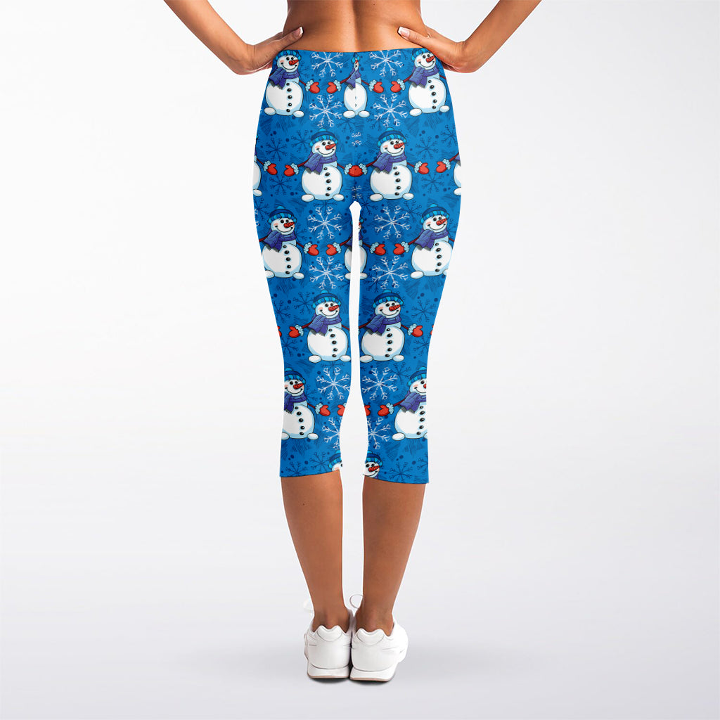 Winter Snowman Pattern Print Women's Capri Leggings