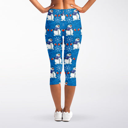 Winter Snowman Pattern Print Women's Capri Leggings