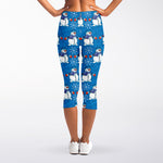 Winter Snowman Pattern Print Women's Capri Leggings
