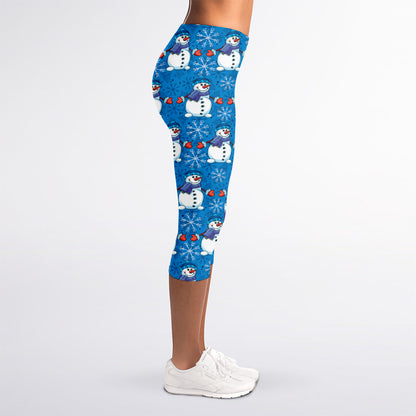 Winter Snowman Pattern Print Women's Capri Leggings