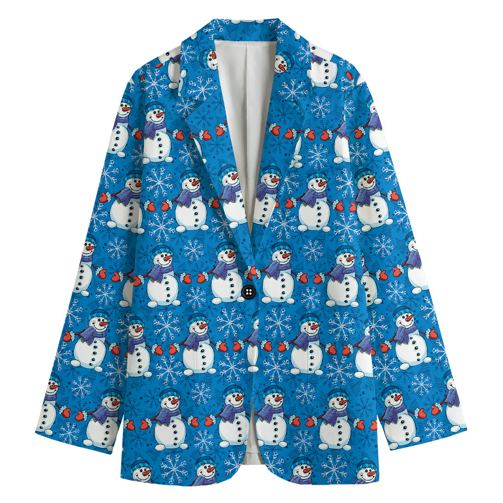 Winter Snowman Pattern Print Women's Cotton Blazer