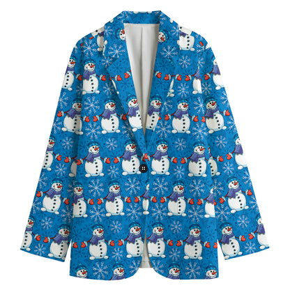 Winter Snowman Pattern Print Women's Cotton Blazer
