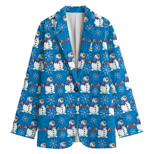 Winter Snowman Pattern Print Women's Cotton Blazer