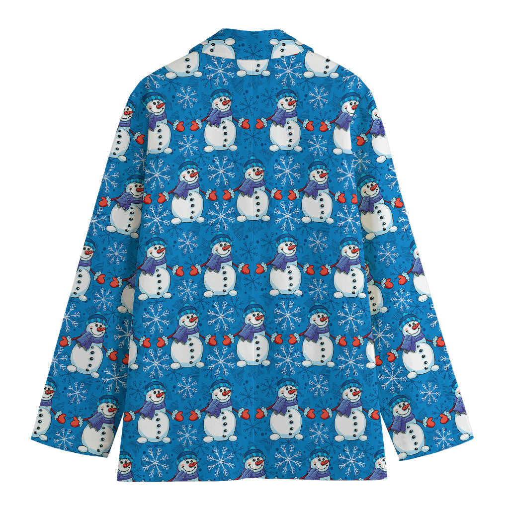 Winter Snowman Pattern Print Women's Cotton Blazer