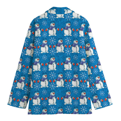 Winter Snowman Pattern Print Women's Cotton Blazer