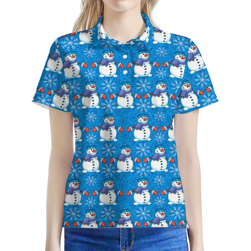 Winter Snowman Pattern Print Women's Polo Shirt