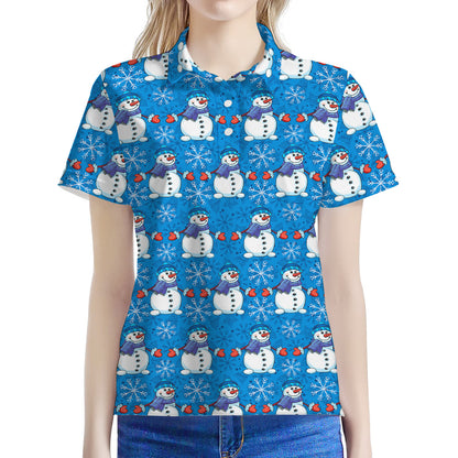 Winter Snowman Pattern Print Women's Polo Shirt