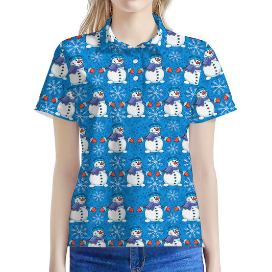 Winter Snowman Pattern Print Women's Polo Shirt