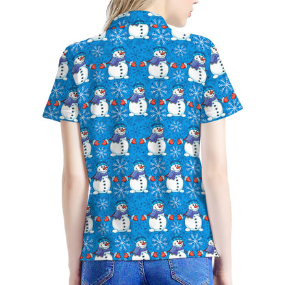 Winter Snowman Pattern Print Women's Polo Shirt