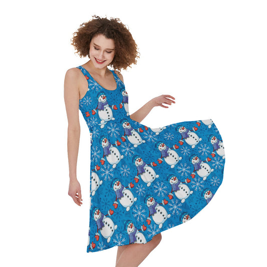 Winter Snowman Pattern Print Women's Sleeveless Dress