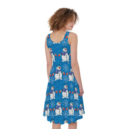 Winter Snowman Pattern Print Women's Sleeveless Dress