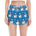 Winter Snowman Pattern Print Women's Split Running Shorts