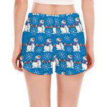 Winter Snowman Pattern Print Women's Split Running Shorts