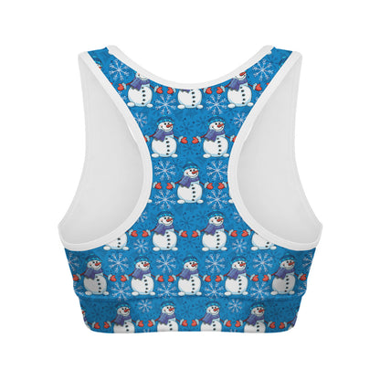 Winter Snowman Pattern Print Women's Sports Bra