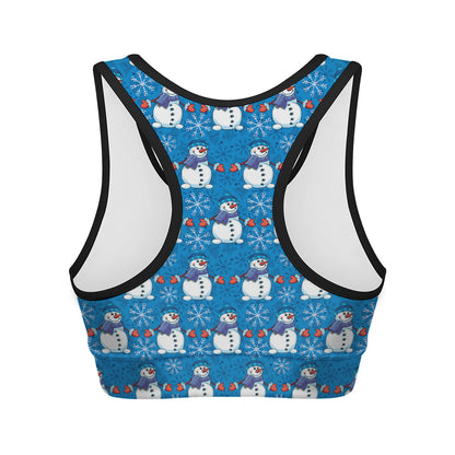 Winter Snowman Pattern Print Women's Sports Bra