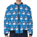 Winter Snowman Pattern Print Zip Sleeve Bomber Jacket