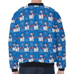 Winter Snowman Pattern Print Zip Sleeve Bomber Jacket