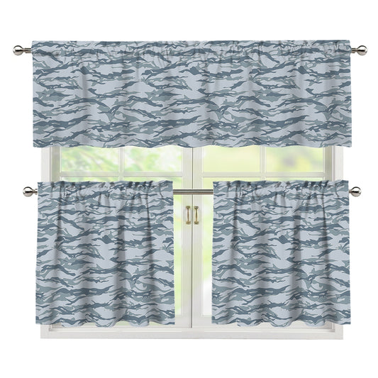 Winter Tiger Stripe Camo Pattern Print 3 Piece Kitchen Curtains