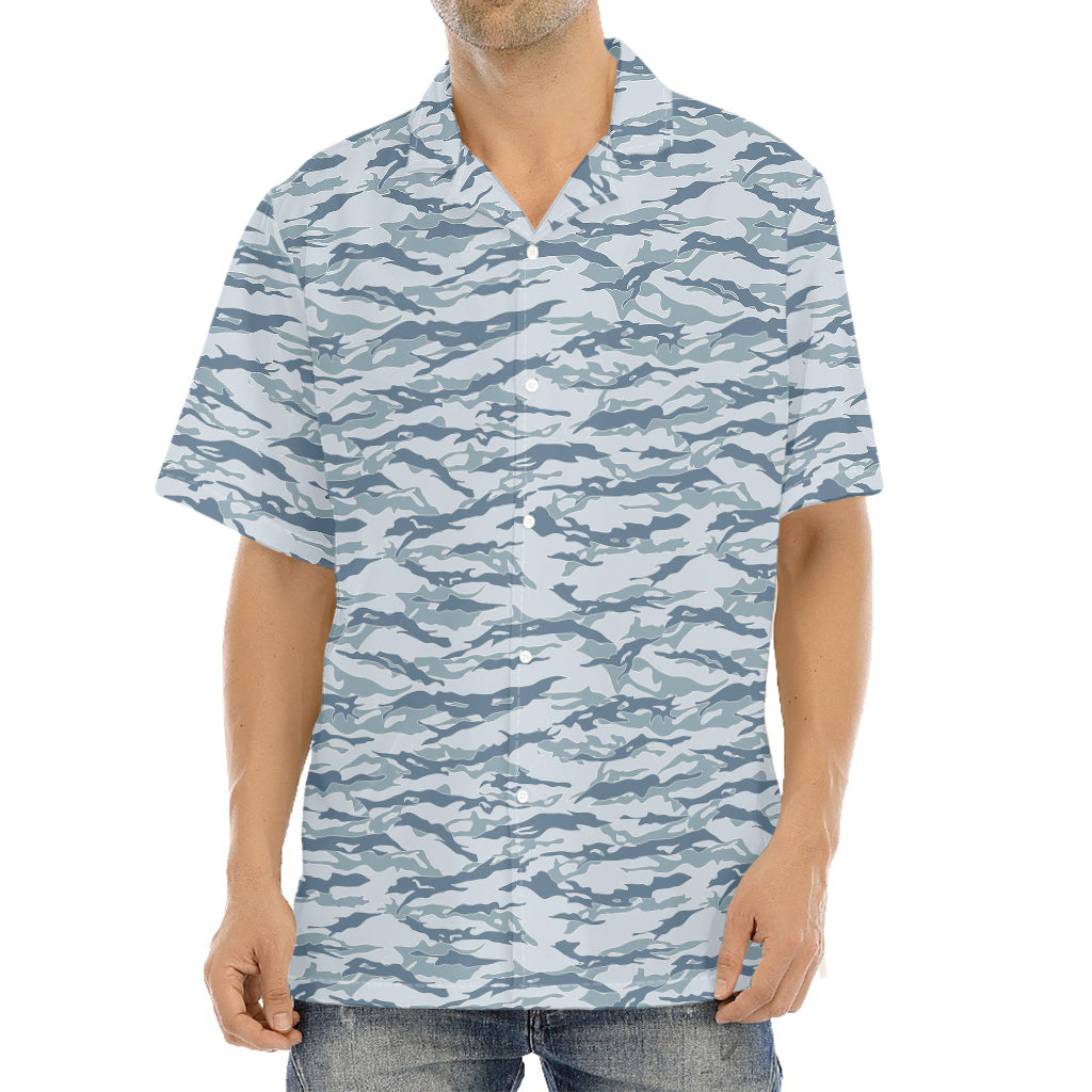 Winter Tiger Stripe Camo Pattern Print Aloha Shirt