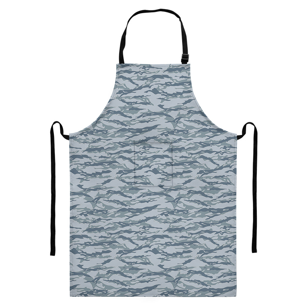 Winter Tiger Stripe Camo Pattern Print Bib Apron With Pocket