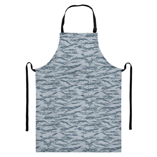 Winter Tiger Stripe Camo Pattern Print Bib Apron With Pocket