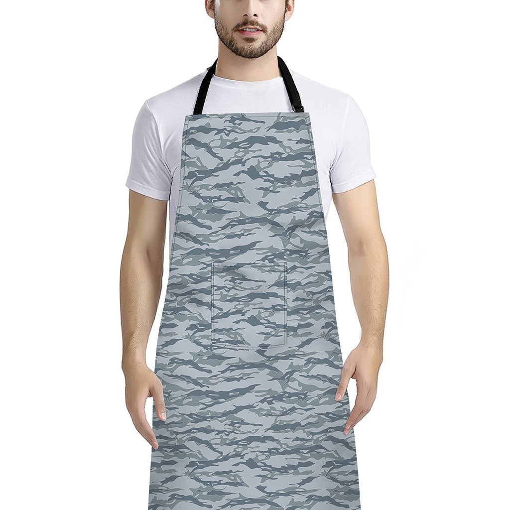 Winter Tiger Stripe Camo Pattern Print Bib Apron With Pocket