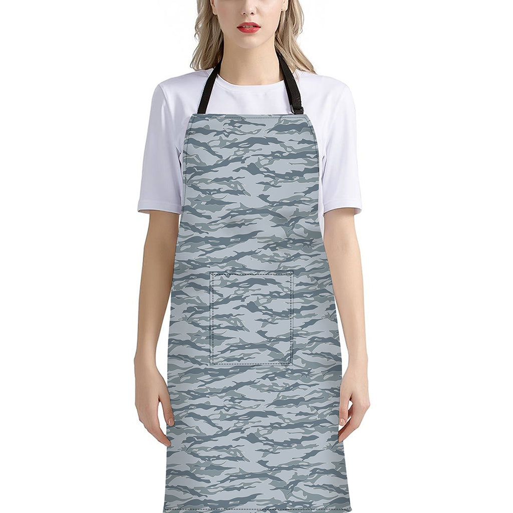 Winter Tiger Stripe Camo Pattern Print Bib Apron With Pocket