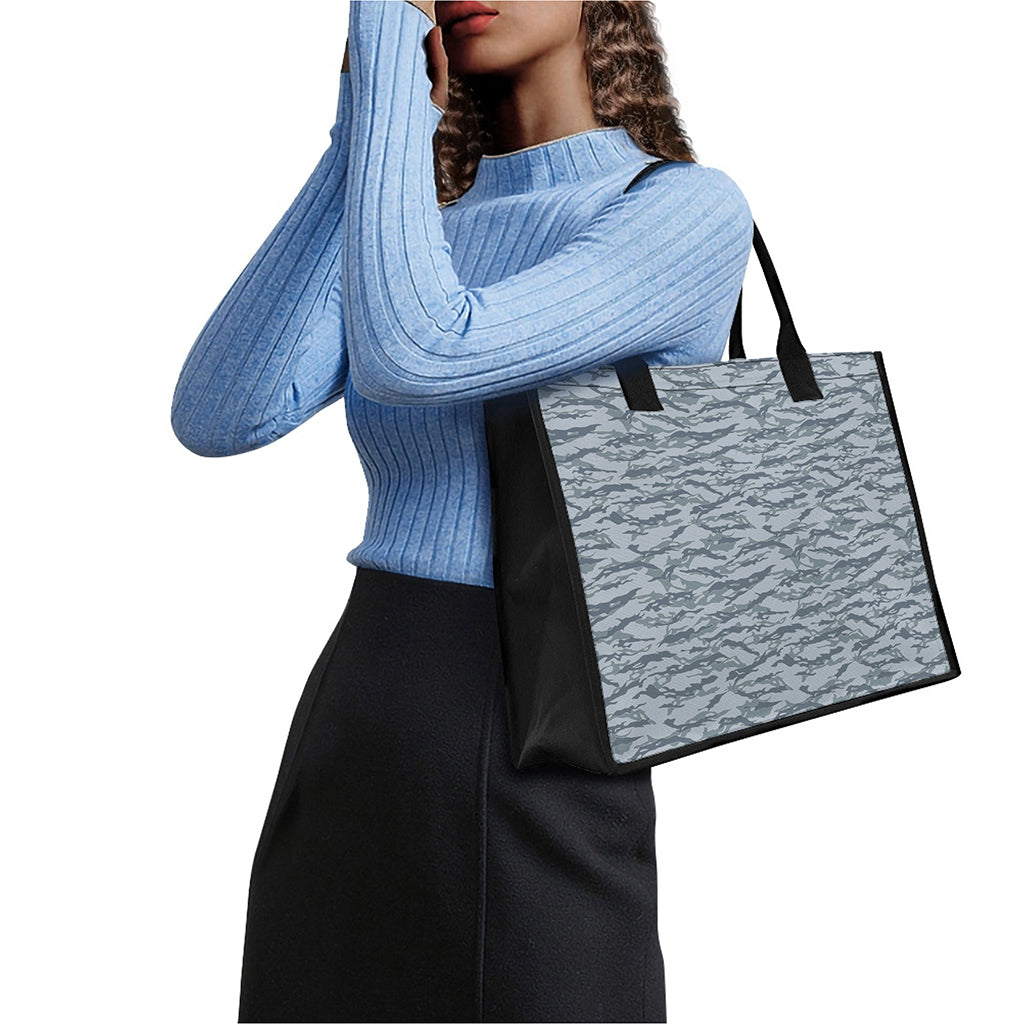 Winter Tiger Stripe Camo Pattern Print Canvas Tote Bag