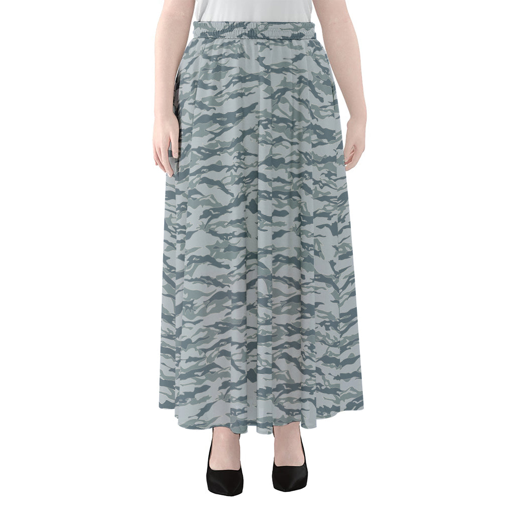 Winter Tiger Stripe Camo Pattern Print Chiffon Maxi Skirt