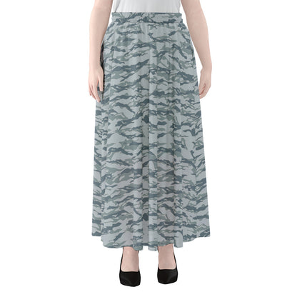 Winter Tiger Stripe Camo Pattern Print Chiffon Maxi Skirt