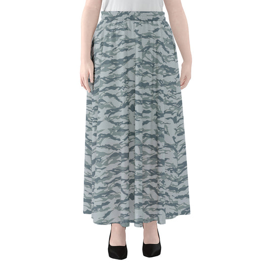 Winter Tiger Stripe Camo Pattern Print Chiffon Maxi Skirt
