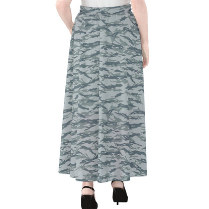 Winter Tiger Stripe Camo Pattern Print Chiffon Maxi Skirt