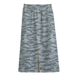 Winter Tiger Stripe Camo Pattern Print Cotton Front Slit Maxi Skirt