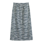 Winter Tiger Stripe Camo Pattern Print Cotton Front Slit Maxi Skirt