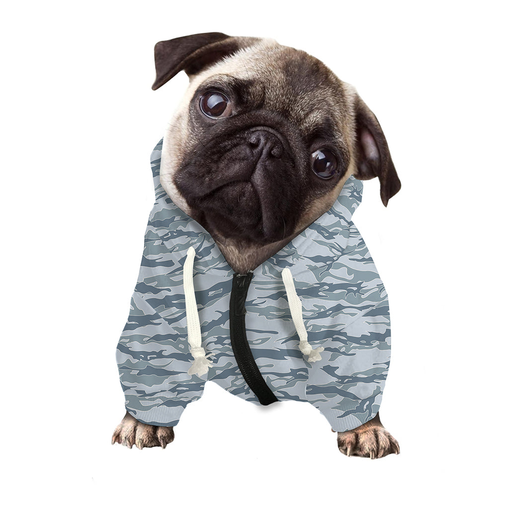 Winter Tiger Stripe Camo Pattern Print Dog Zip Up Hoodie