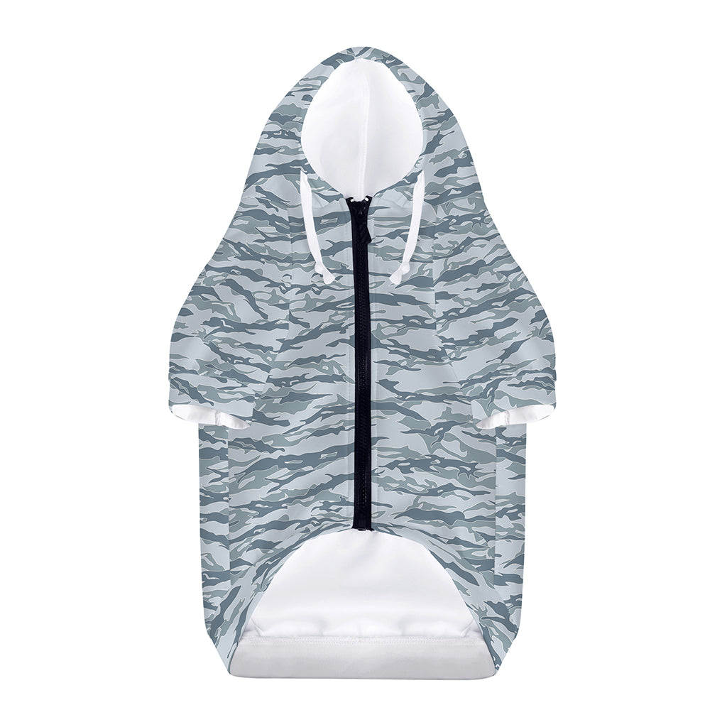 Winter Tiger Stripe Camo Pattern Print Dog Zip Up Hoodie