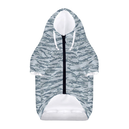 Winter Tiger Stripe Camo Pattern Print Dog Zip Up Hoodie