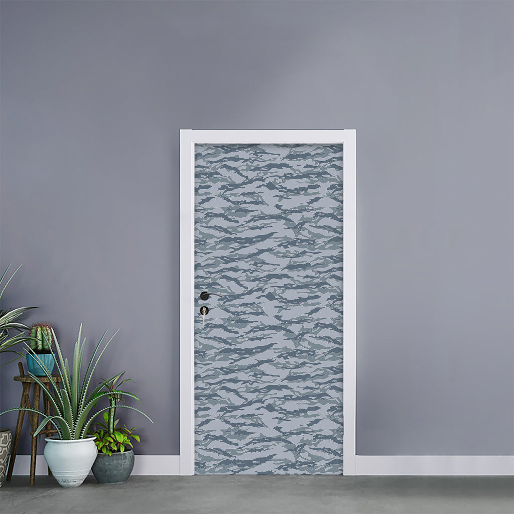 Winter Tiger Stripe Camo Pattern Print Door Sticker