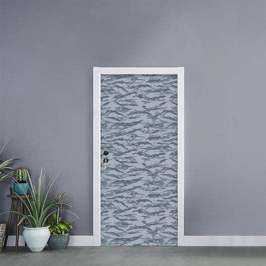 Winter Tiger Stripe Camo Pattern Print Door Sticker