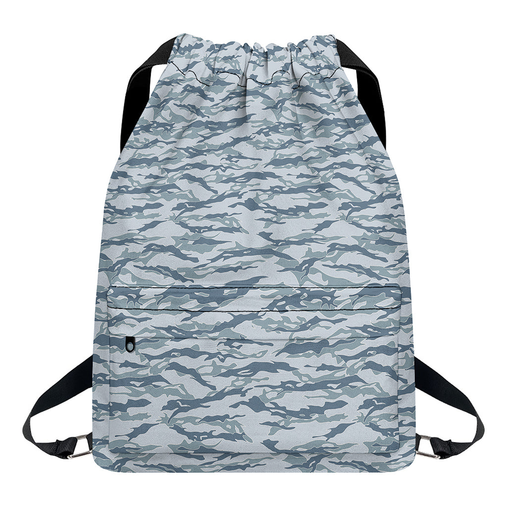 Winter Tiger Stripe Camo Pattern Print Drawstring Backpack