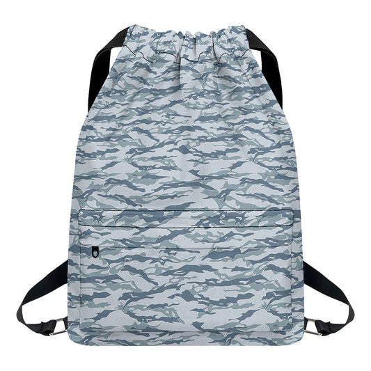 Winter Tiger Stripe Camo Pattern Print Drawstring Backpack