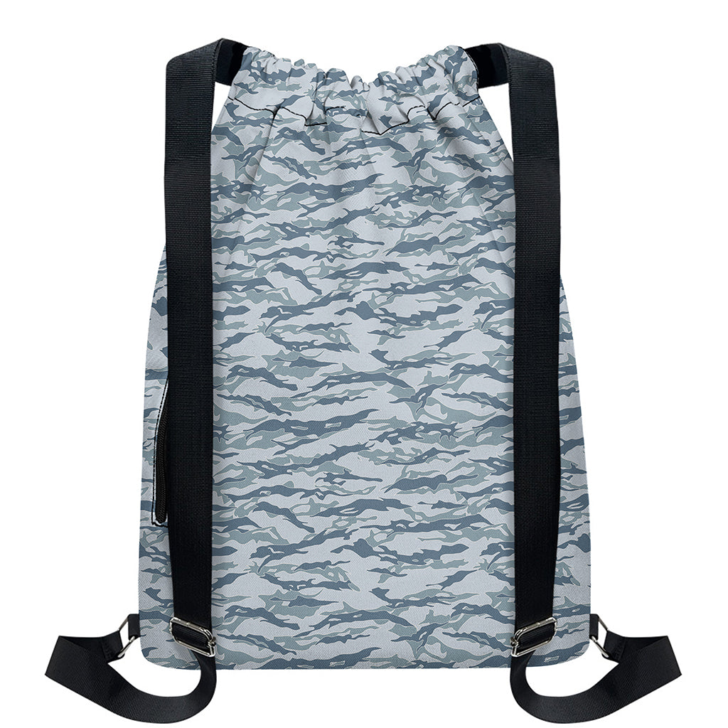 Winter Tiger Stripe Camo Pattern Print Drawstring Backpack
