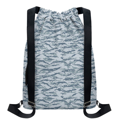Winter Tiger Stripe Camo Pattern Print Drawstring Backpack