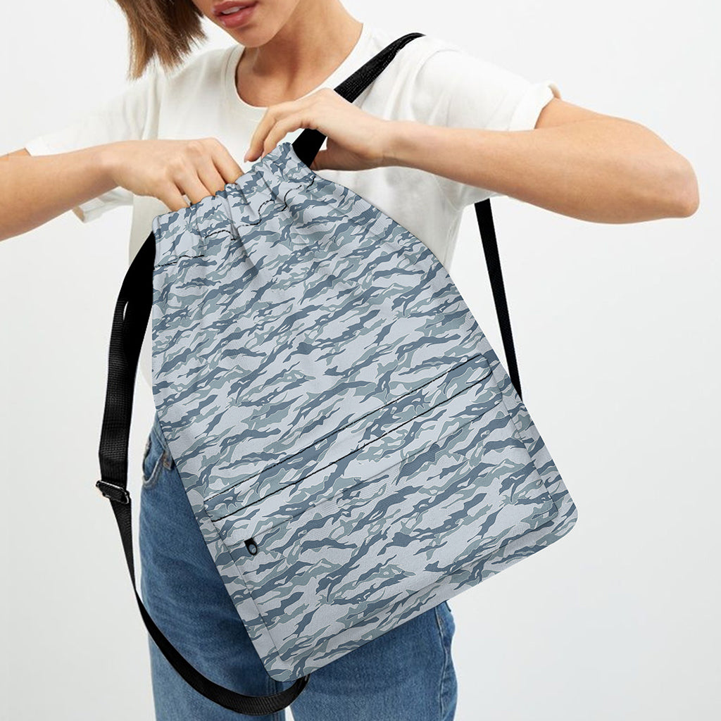Winter Tiger Stripe Camo Pattern Print Drawstring Backpack