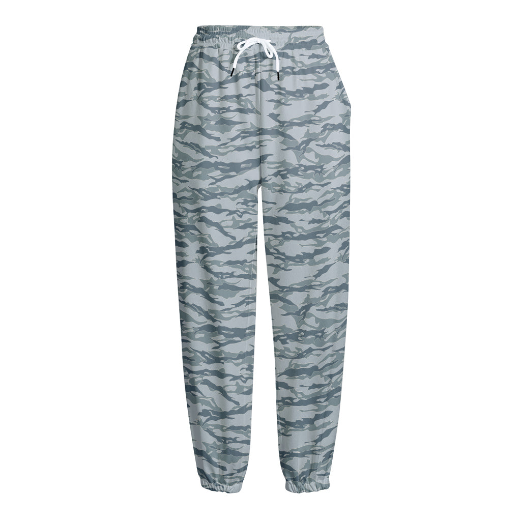 Winter Tiger Stripe Camo Pattern Print Fleece Lined Knit Pants