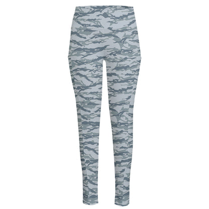 Winter Tiger Stripe Camo Pattern Print High-Waisted Pocket Leggings